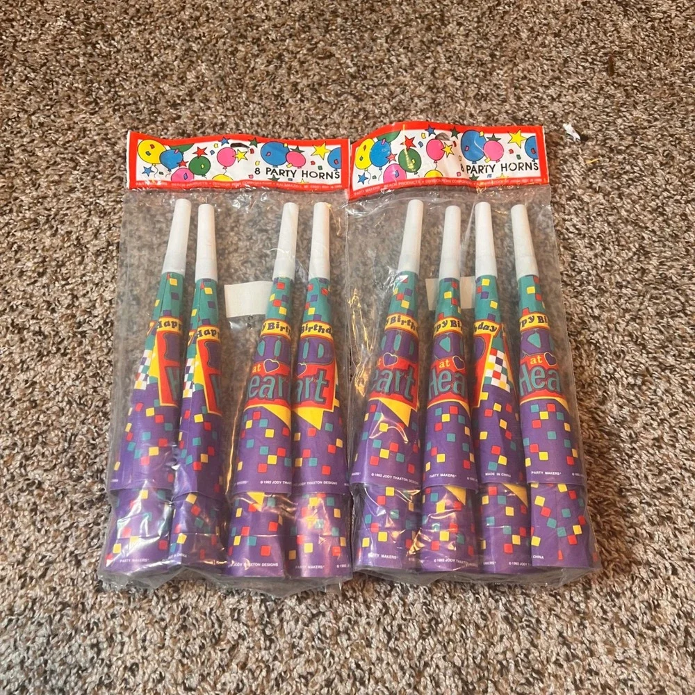 Vintage Party Horns 8 Count Happy Birthday at Heart Celebration Noisemakers Kids